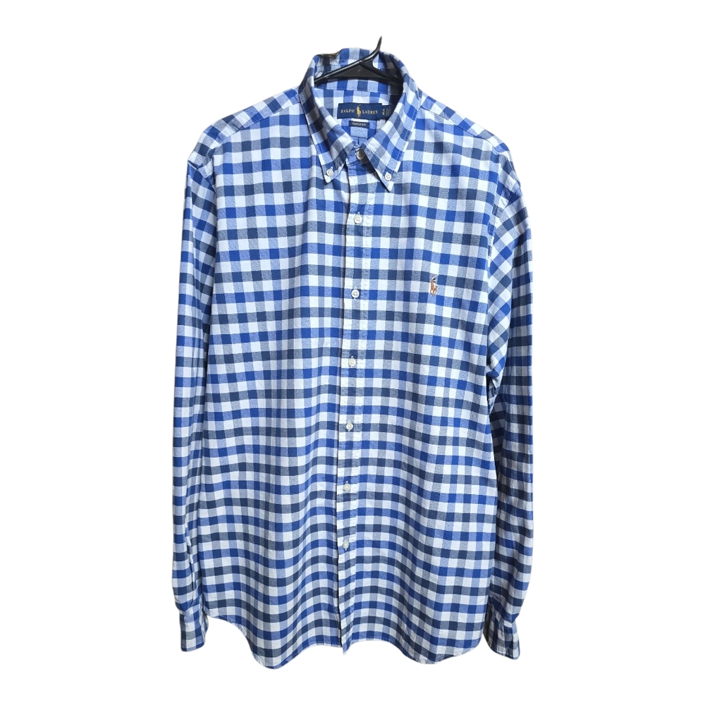 Ralph Lauren Classix Fit Square White And Blue Shirt, Size XL, Preowned